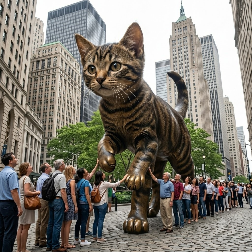 Giant bronze Cat statue on Wall Street